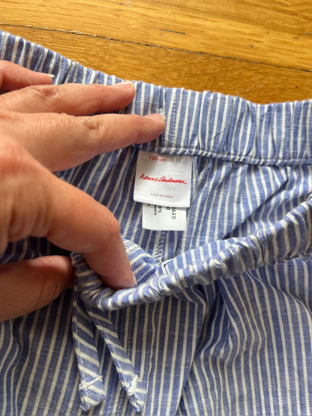 Hanna Andersson pinstriped striped blue white wide leg pants or pajamas 150 12